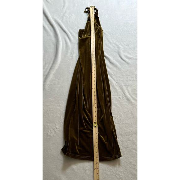 Women's Velvet Y2K Babydoll Midi Dress Size M Green Forest Fairycore Goblin NWTS - Picture 6 of 8